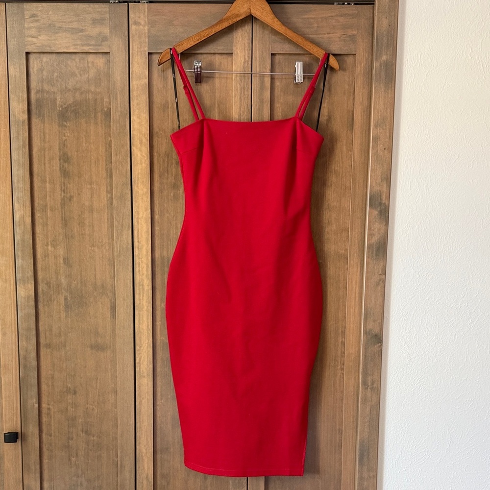 Lulu's Red Spaghetti Strap Bodycon Midi Dress